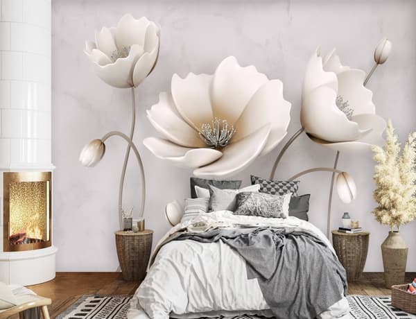 Fototapet, Abstrakta 3D-blommor - 350x245