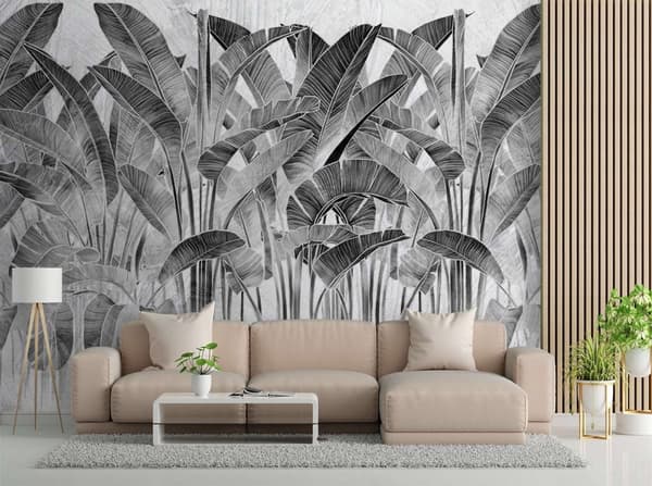 Fototapet, Bananblad svart och vitt - 350x245