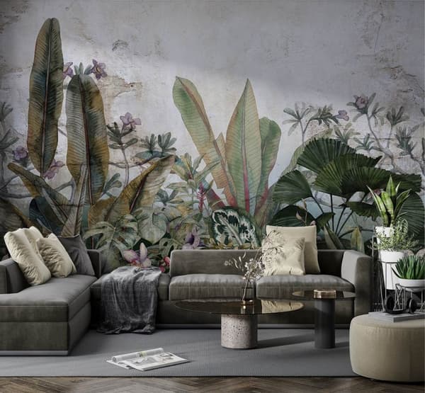 Vægmaleri, Monstera blade betonvæg - 150x105