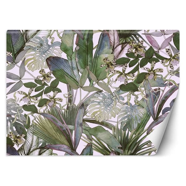 Seinämaalaus, Monstera ja trooppiset lehdet pastelliväreinä - 400x280