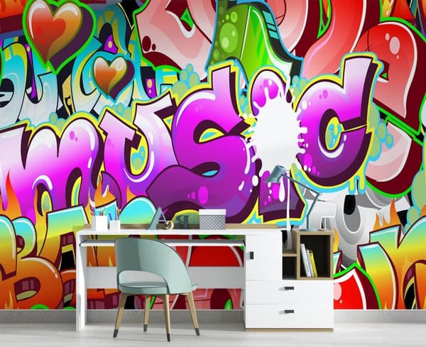 Fototapet, Färgglada graffiti-inskriptioner - 254x184