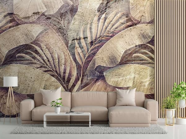Seinämaalaus, Jungle palmulehtiä betonin jäljitelmälle - 350x245