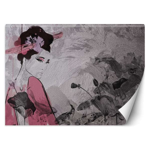 Seinämaalaus, Geisha muotokuva betoniseinällä - 450x315