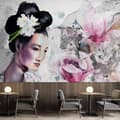 Miniatyrbild 2 av 5: Fototapet, Porträtt av en geisha på en gammal vägg - 400x280