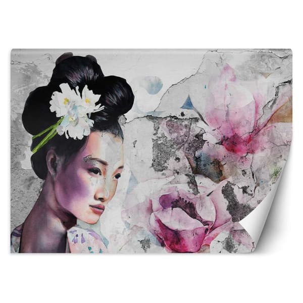 Vægmaleri, Portræt af en geisha på en gammel væg - 254x184
