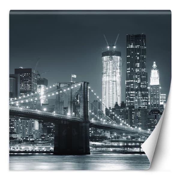 Seinämaalaus, Brooklyn Bridge yöllä New York mustavalkoinen - 200x200