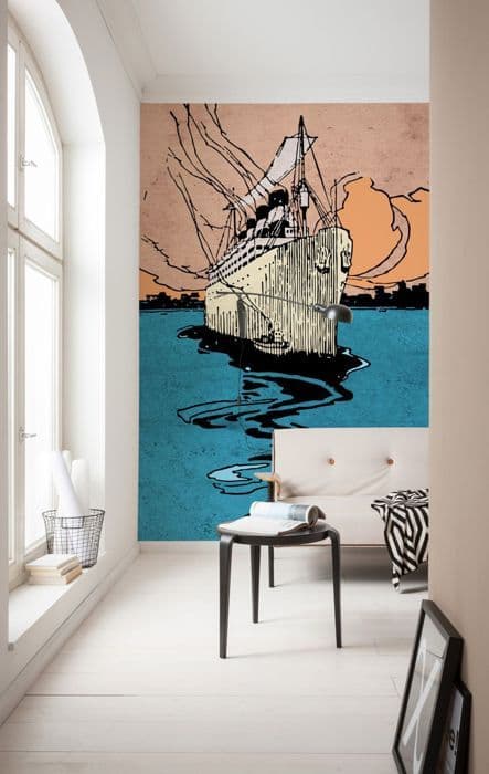 panorama tapet Den blå och orange båten - 200 x 280 cm - 612131
