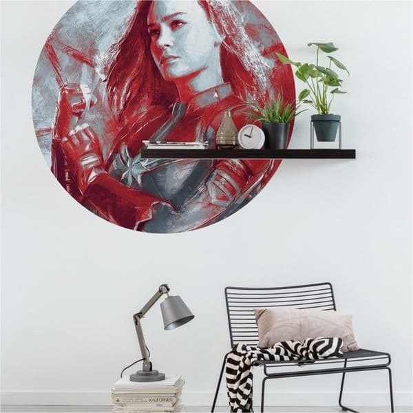 Rund adhesiv panoramisk tapet - Sanders &amp; Sanders - The Avengers - Ø 128 cm - Röd och grå - Nonwoven