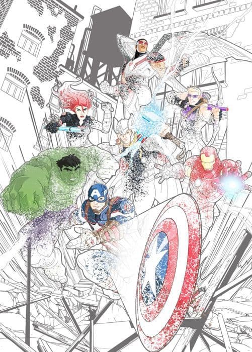 panorama tapet the Avengers flerfärgad på vitt - 200 x 280 cm - 612087
