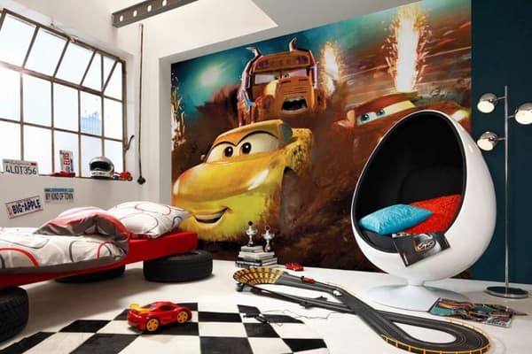 panoramatapet Bilar gul, röd och blå - 350 x 250 cm - 612108
