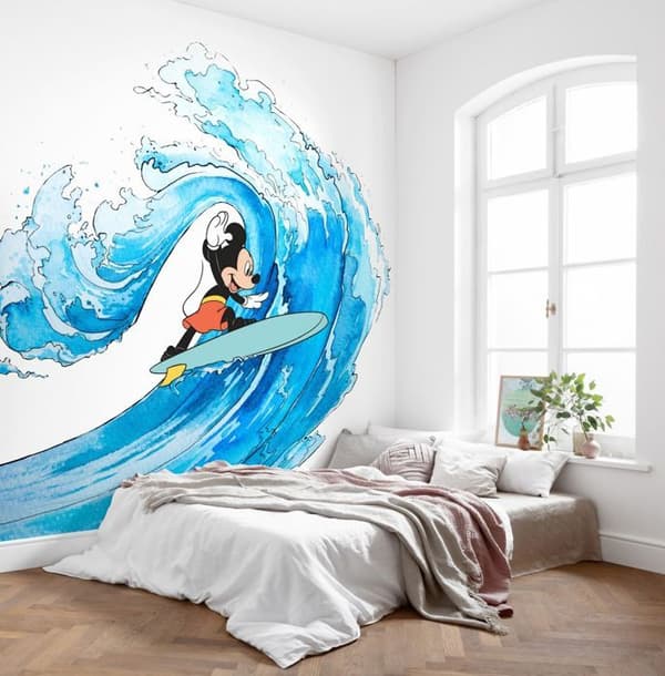 panorama tapet Musse Pigg blå, röd och vit - 300 x 280 cm - 612097