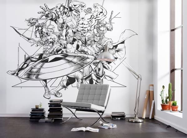 panorama tapet the Avengers svart och vitt - 300 x 280 cm - 612101
