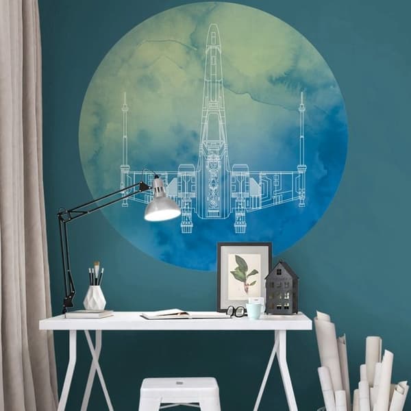 rund panoramatapet Star Wars blå och grön - Ø 128 cm - 612027