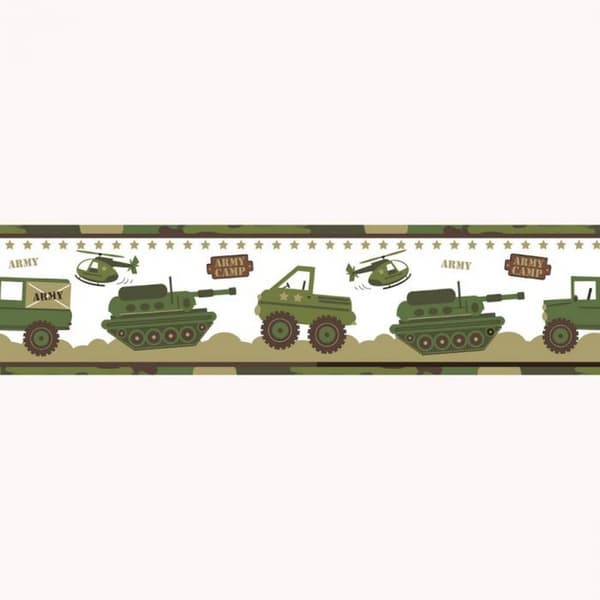 PriceRightHome Army Camp Camouflage Wallpaper Border Khaki Green 5m x 13cm