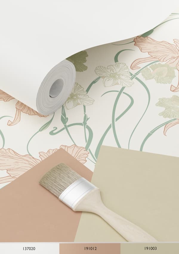 ESTAhome tapet blommor art nouveau stil gräddvitt, milt rosa och grågrönt 0.53 x 10.05 m