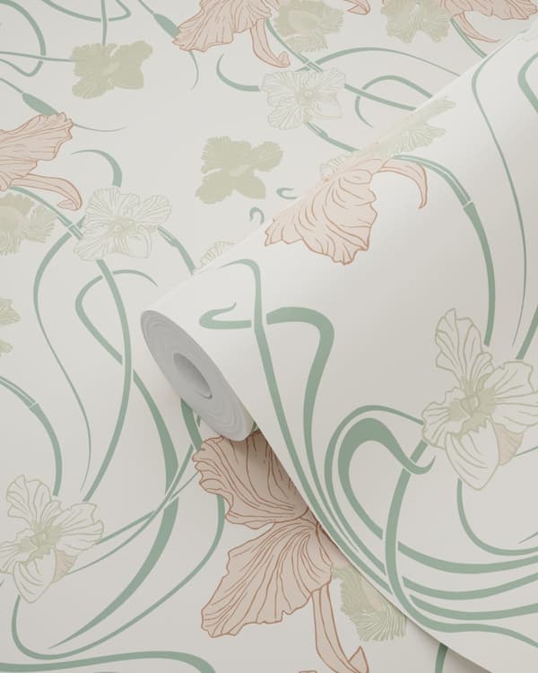 ESTAhome tapet blommor art nouveau stil gräddvitt, milt rosa och grågrönt 0.53 x 10.05 m