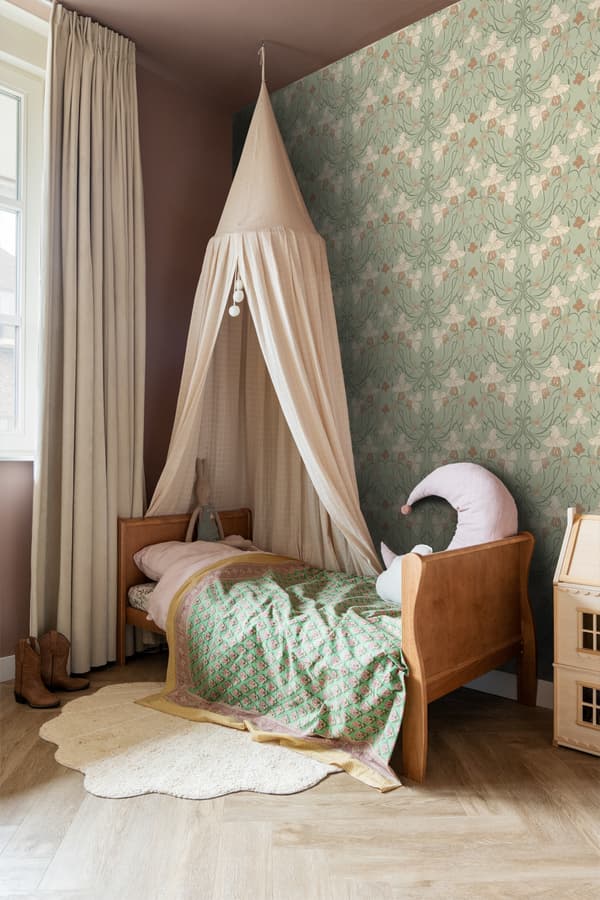 ESTAhome tapet blommor art nouveau stil grågrönt och terrakottaröd 0.53 x 10.05 m