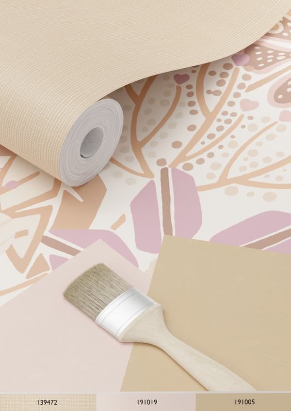 ESTAhome tapet blomstermønster beige og syrenlilla 0.53 x 10.05 m