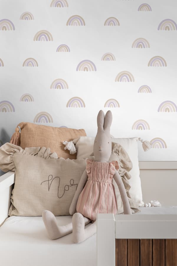 ESTAhome tapet regnbuer lilla og beige og hvidt 0.53 x 10.05 m