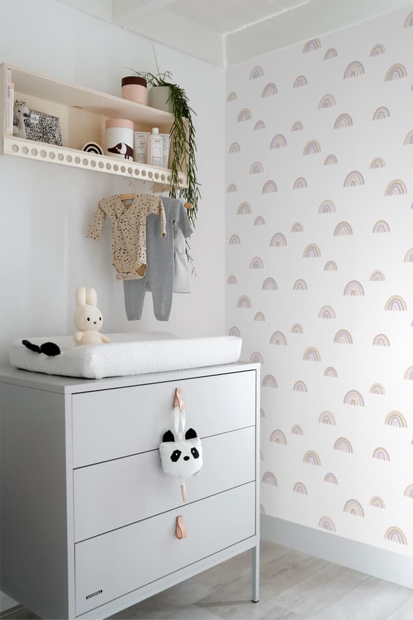 ESTAhome tapet regnbuer lilla og beige og hvidt 0.53 x 10.05 m