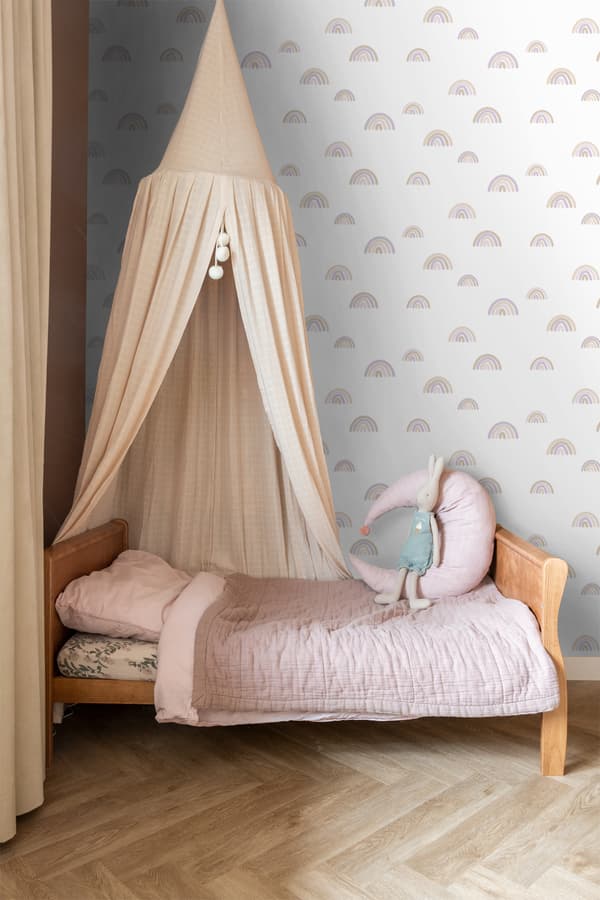 ESTAhome tapet regnbuer lilla og beige og hvidt 0.53 x 10.05 m