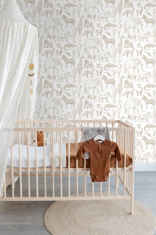 ESTAhome tapet djungeldjur vitt och beige 0.53 x 10.05 m