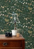 Miniatyrbillede 3 af 7: ESTAhome tapet vilde blomster mørkegrønt 0.53 x 10.05 m