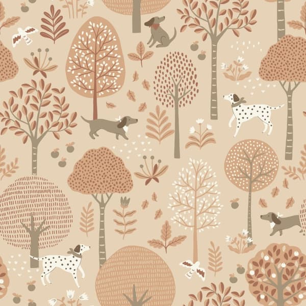 ESTAhome tapet hundar beige och terrakotta rosa 0.53 x 10.05 m