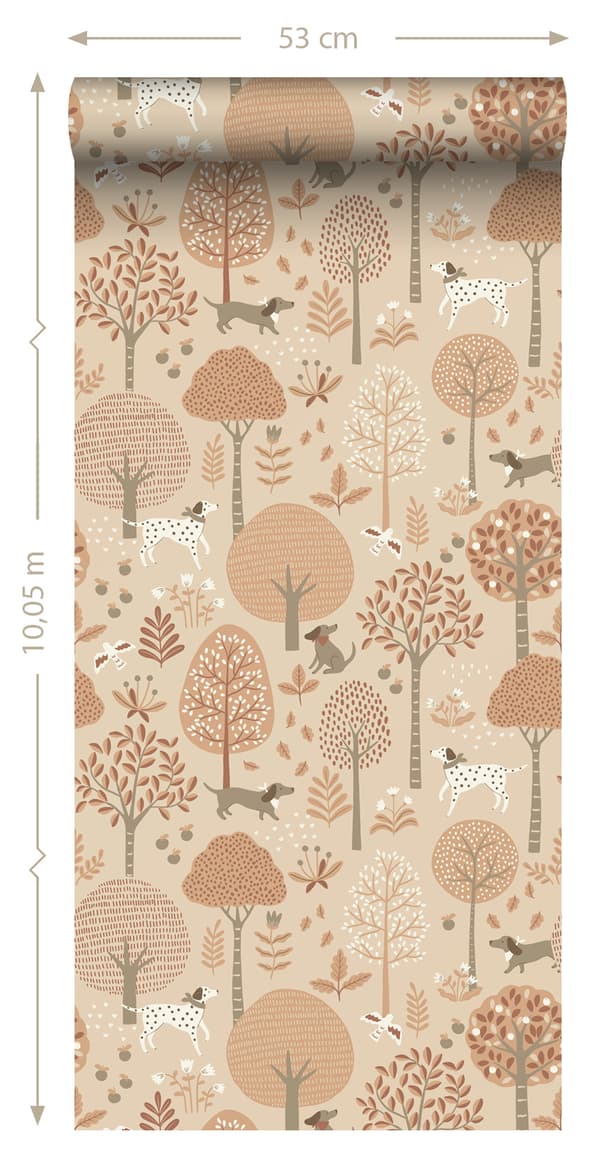 ESTAhome tapet hundar beige och terrakotta rosa 0.53 x 10.05 m