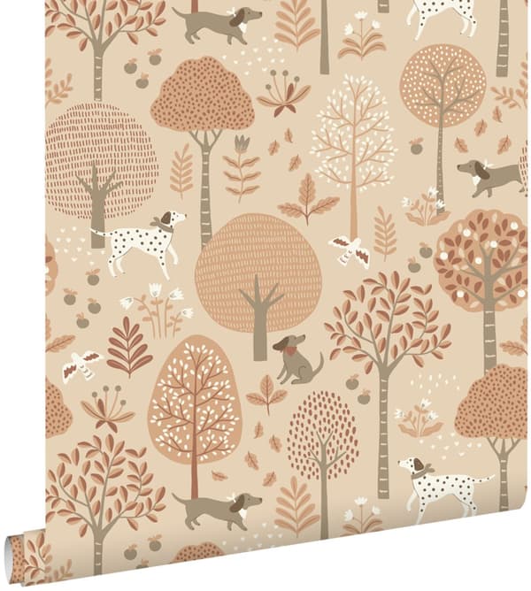 ESTAhome tapet hundar beige och terrakotta rosa 0.53 x 10.05 m