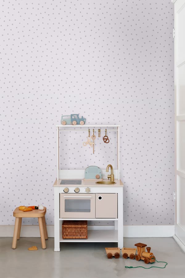 ESTAhome tapet uregelmæssige snefnug polka prikker lilla 0.53 x 10.05 m