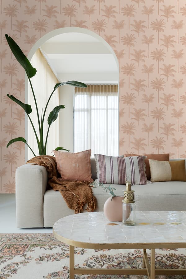 ESTAhome tapet palmetræer terracotta pink 0.53 x 10.05 m
