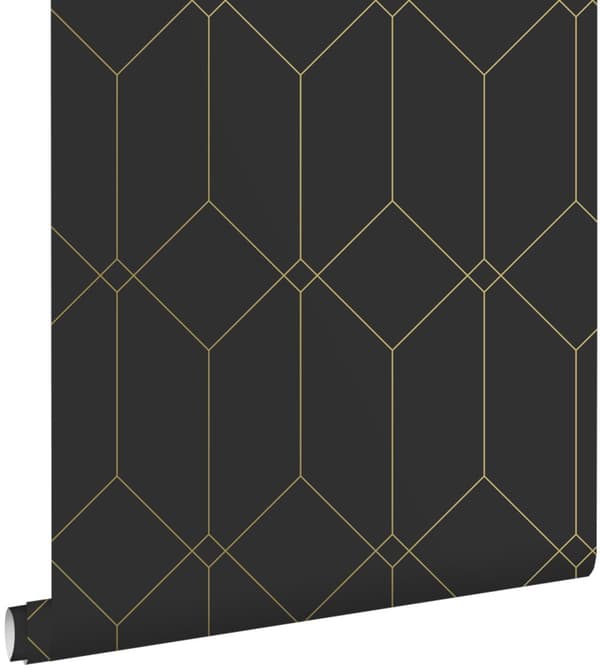 ESTAhome tapet art deco sort og guld 0.53 x 10.05 m