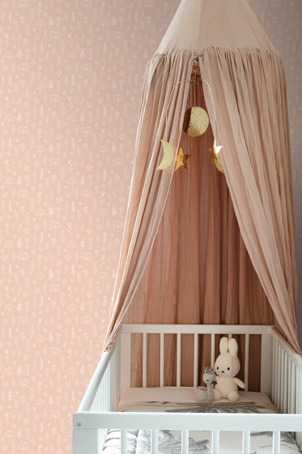 ESTAhome tapet blommönster milt rosa 0.53 x 10.05 m