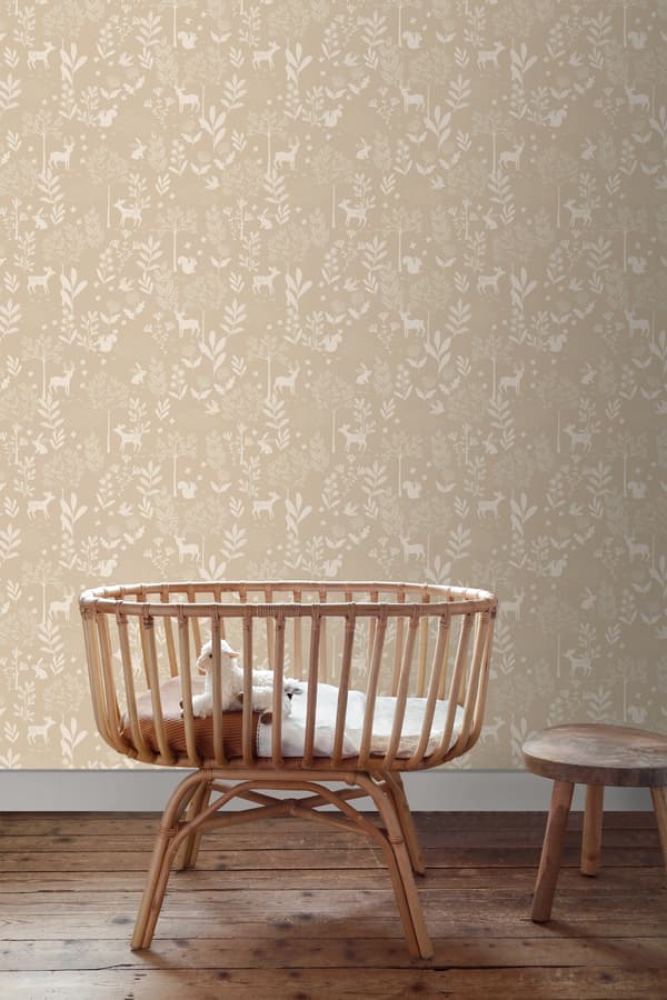 ESTAhome tapet skov med skovdyr beige 0.53 x 10.05 m