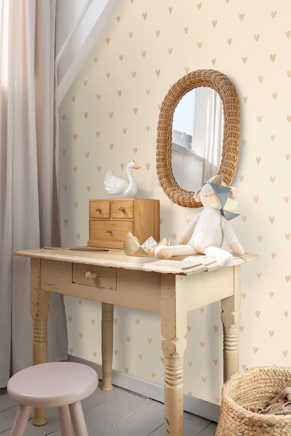 ESTAhome tapet små hjärtan beige 0.53 x 10.05 m