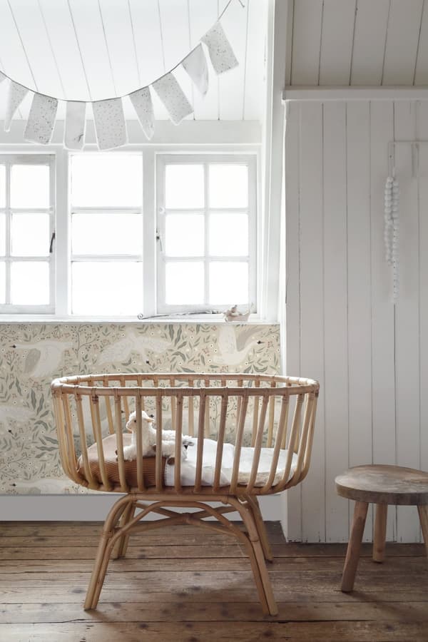 ESTAhome tapet svaner beige, hvidt og gråligtgrønt 0.53 x 10.05 m