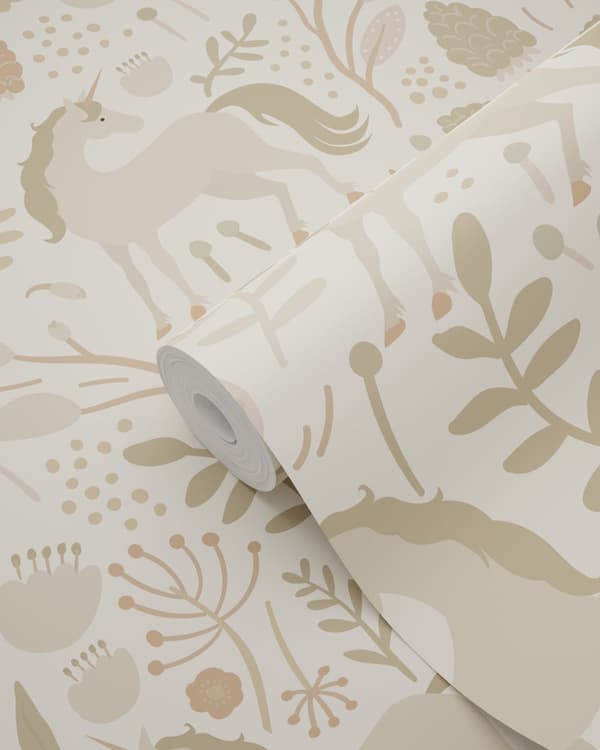 ESTAhome tapet enhjørninger beige og terracotta pink 0.53 x 10.05 m