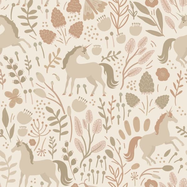 ESTAhome tapet enhjørninger beige og terracotta pink 0.53 x 10.05 m
