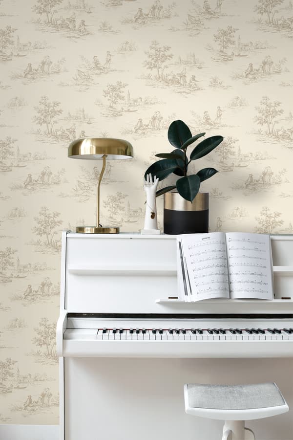 ESTAhome tapet toile de Jouy ljusbeige 50 x 900 cm