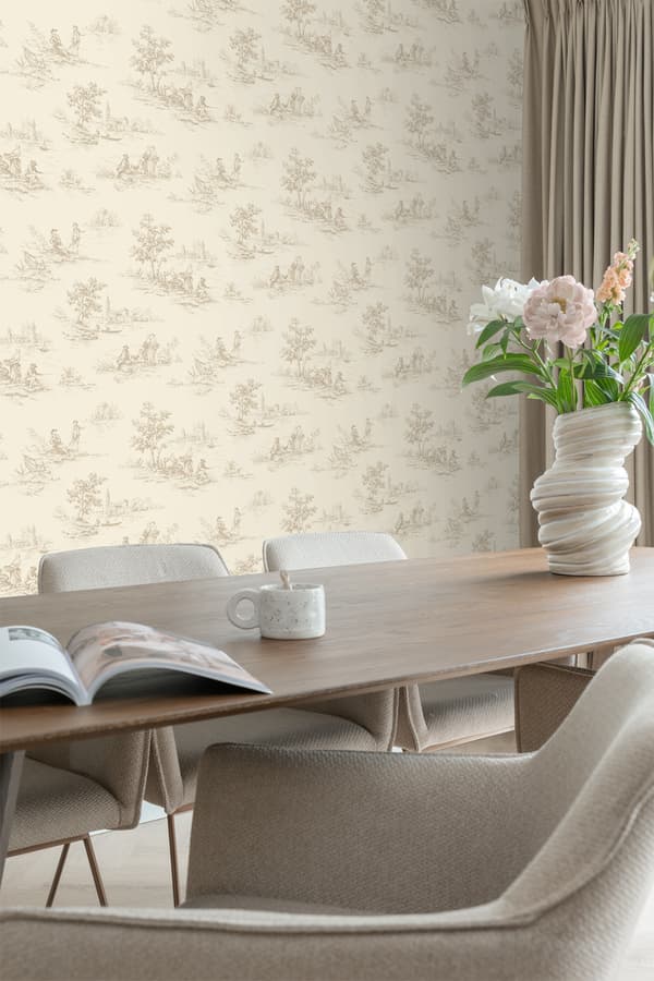 ESTAhome tapet toile de Jouy ljusbeige 50 x 900 cm