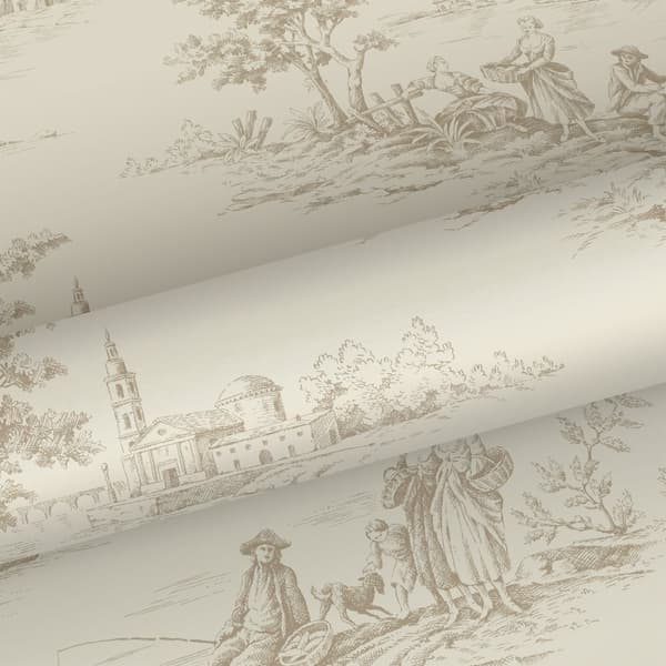 ESTAhome tapet toile de Jouy ljusbeige 50 x 900 cm