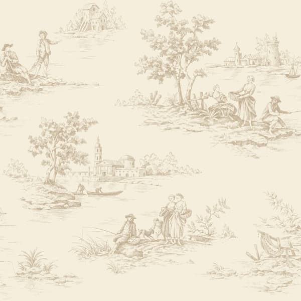 ESTAhome tapet toile de Jouy ljusbeige 50 x 900 cm