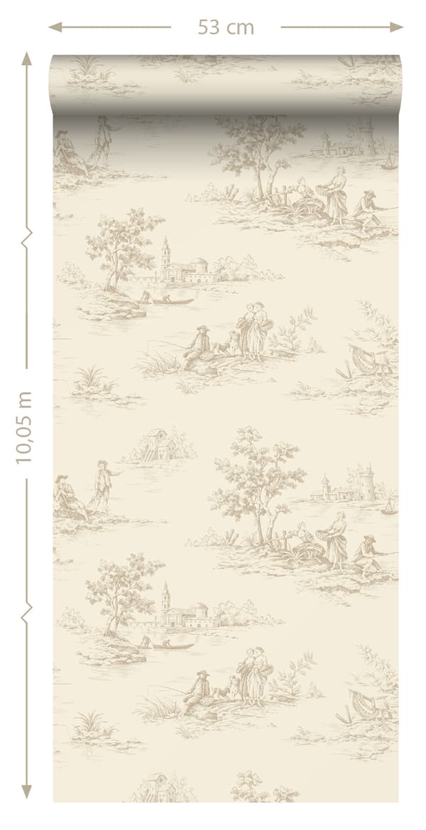 ESTAhome tapet toile de Jouy ljusbeige 50 x 900 cm