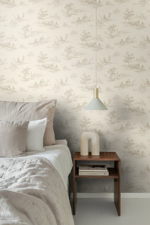 ESTAhome tapet toile de Jouy ljusbeige 50 x 900 cm