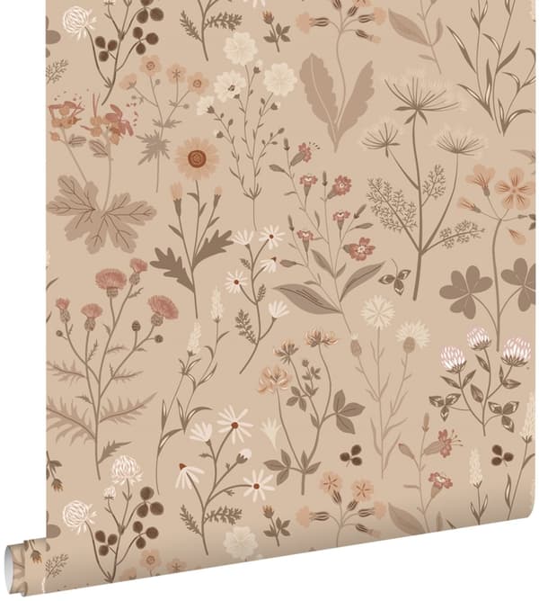 ESTAhome tapet vilde blomster sandfarvet 0.53 x 10.05 m