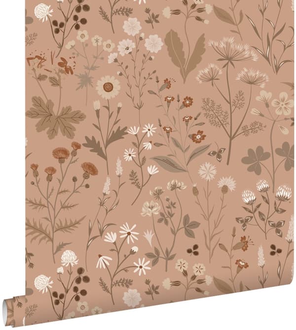 ESTAhome tapet vilda blommor terrakotta rosa 0.53 x 10.05 m