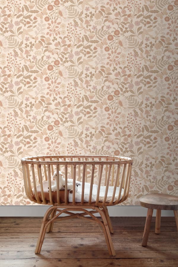 ESTAhome tapet blommor och fåglar beige och milt rosa 0.53 x 10.05 m