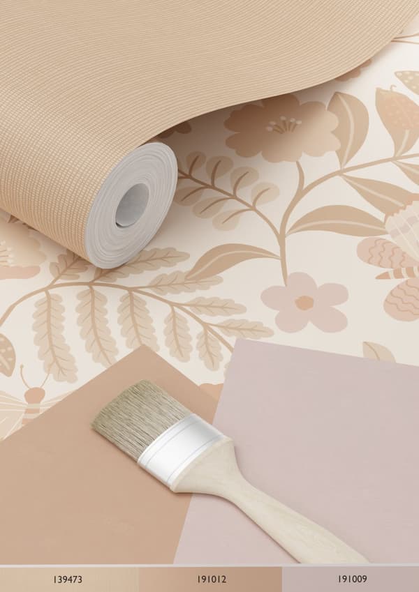 ESTAhome tapet blommor och fåglar beige och milt rosa 0.53 x 10.05 m