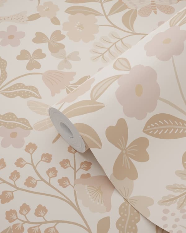 ESTAhome tapet blommor och fåglar beige och milt rosa 0.53 x 10.05 m